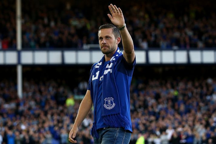 Gylfi Þór Sigurðsson kynntur sem nýr leikmaður Everton á Goodison Park.