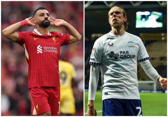 Mohamed Salah fagnar marki með Liverpool á nýloknu tímabili en hann gæti mætt Stefáni Teiti Þórðarsyni í fyrsta leik undirbúningstímabilsins.