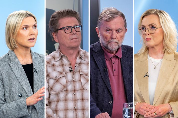 Kristrún Frostadóttir forsætisráðherra, Eiríkur Bergmann prófessor, Kristján Loftsson, framkvæmdastjóri Hvals, og Guðrún Hafsteinsdóttir, formaður Sjálfstæðisflokksins. Öll koma þau við sögu í umfjöllun erlendra fjölmiðla um þjóðaratkvæðagreiðsluna.