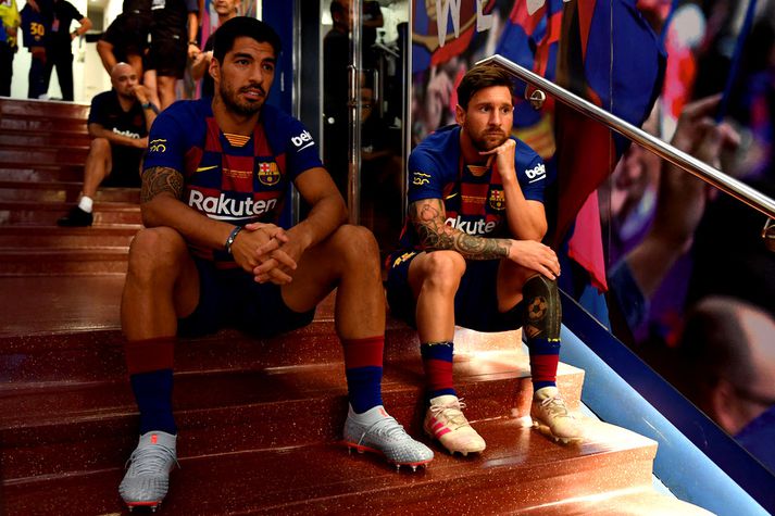 Vinirnir Luis Suarez og Lionel Messi.