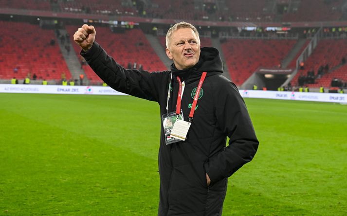 Heimir sigurreifur eftir leikinn í kvöld.