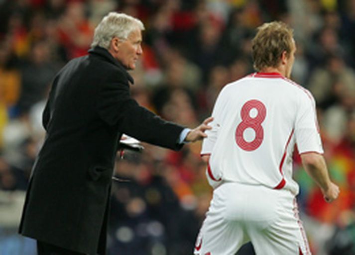 Morten Olsen var ekki sáttur eftir leik Dana og Spánverja í gær.