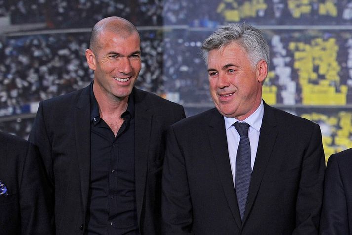 Zidane og Ancelotti fyrr í dag á blaðamannafundi