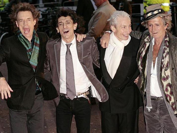 Mick Jagger, Ronnie Wood, Chalie Watts og Keith Richards