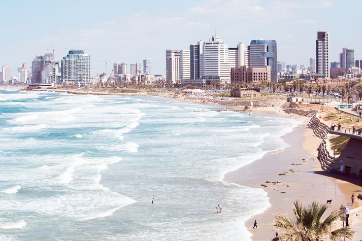 Frá Tel Aviv þar sem keppnin er haldin í ár.