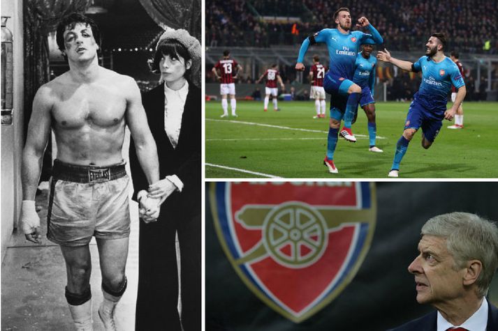 Arsenal menn fagna, Arsene Wenger og Rocky.