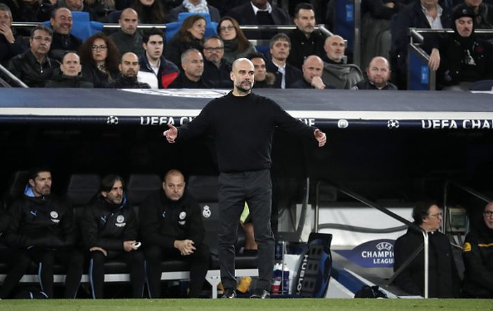 Guardiola líflegur í leiknum á miðvikudagskvöldið.