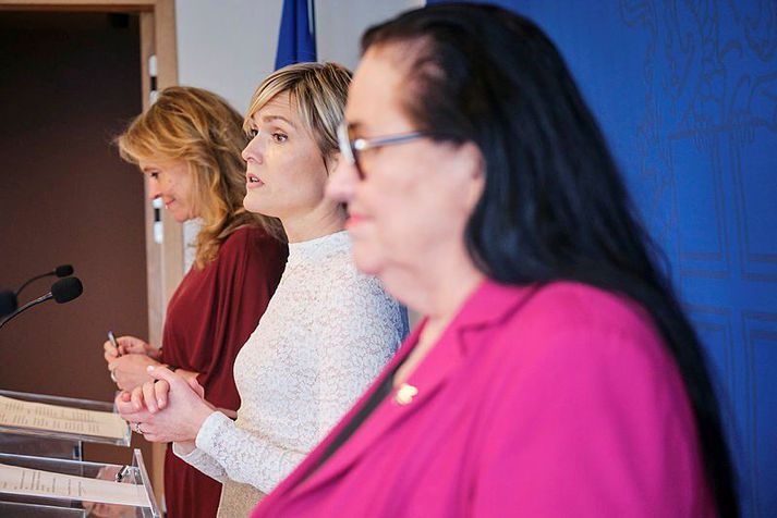Frá blaðamannafundi formanna ríkisstjórnarflokkanna í dag.