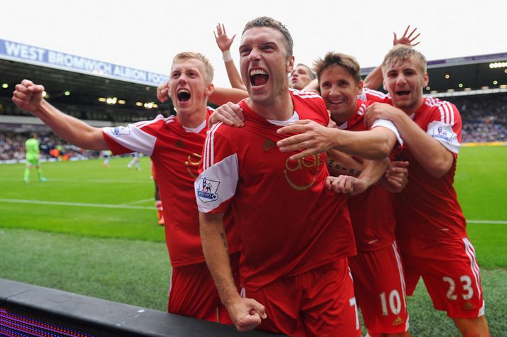 Rickie Lambert fagnar sigurmarkinu