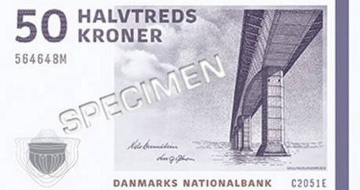 Seðillinn umdeild. Eins og allir sjá er þetta halvtresindtyve sem eru 50.