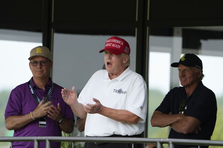 Upptakan var gerð á fundi á Bedminster-golfvelli Trump í New Jersey í júlí 2021. Myndin er frá öðrum velli Trump í Virginíu fyrir nokkrum dögum.