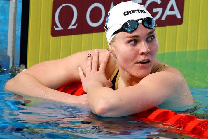 Snæfríður Sól Jórunnardóttir synti í úrslitum í kvöld og stóð sig vel.