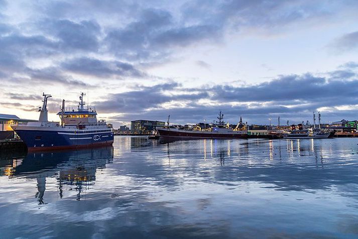 Kyrrlátur morgun í Reykjavíkurhöfn og togarar í höfn.