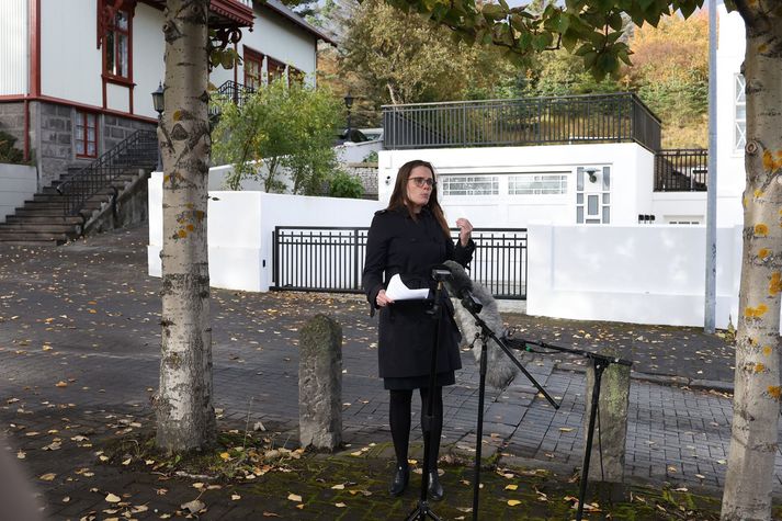 Katrín Jakobsdóttir forsætisráðherra á nýyfirstöðnum blaðamannafundi.