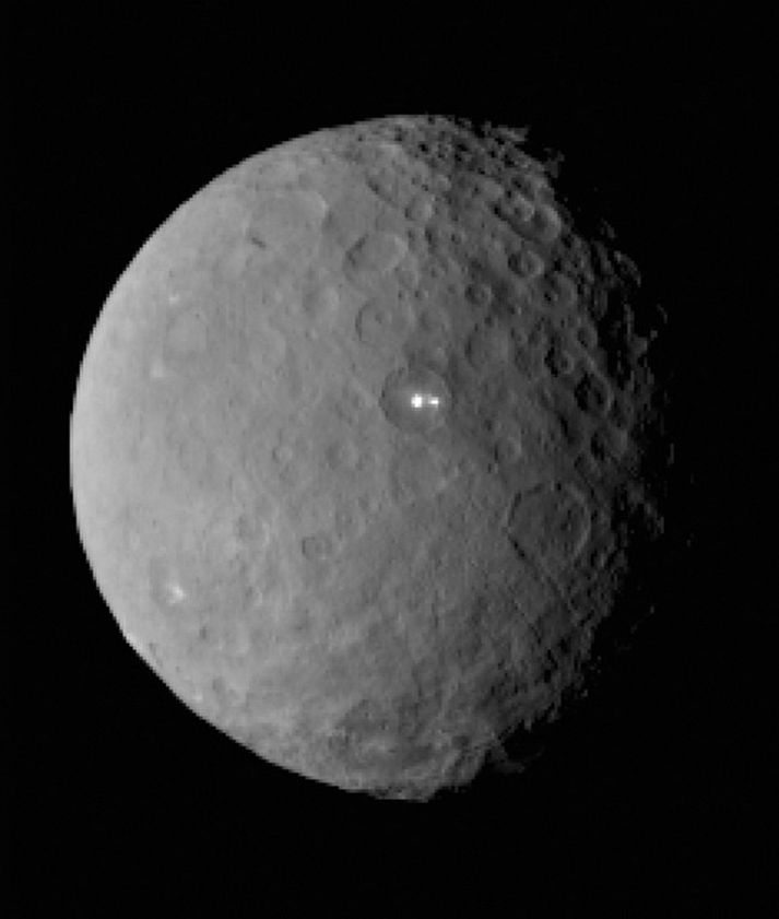Þvermál Ceres er um 950 kílómetrar.