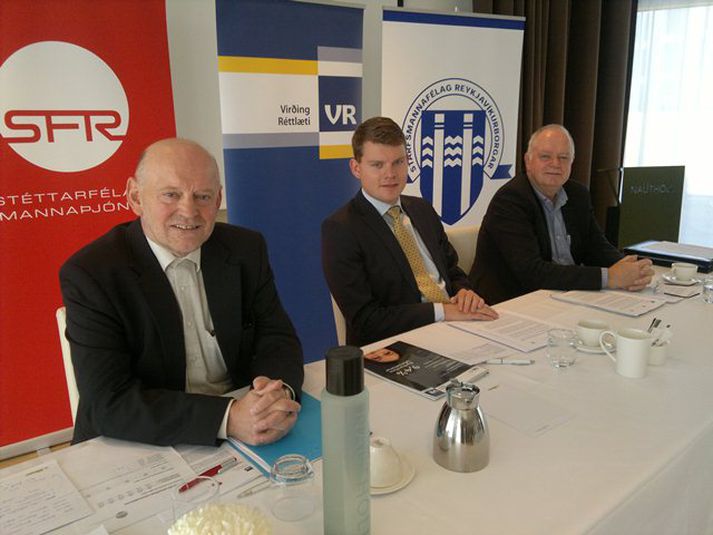 Frá blaðamannafundi þar sem niðurstöður launakönnunarinnar eru kynntar.