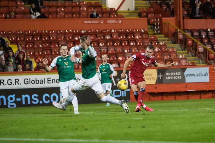 Ryan Hedges skoraði seinna mark Aberdeen gegn Breiðablik í kvöld.