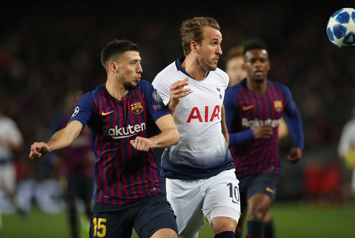 Clement Lenglet í baráttu gegn Harry Kane í Meistaradeild Evrópu. Þeir verða að öllum líkindum liðsfélagar á næsta tímabili.