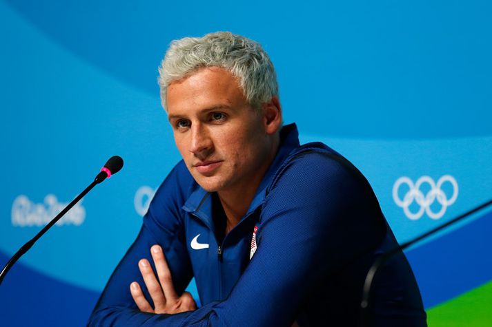 Ryan Lochte á blaðamannafundi í Ríó.