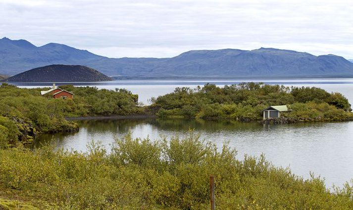 Við þessa litlu vík við Þingvallavatn í landi Nesjavalla ræður forstjóri Orkuveitunnar yfir sumarbústað fyrirtæksins og meðfylgjandi hraðbát sem geymdur er í sérstöku bátaskýli sem sést til hægri á myndinni.