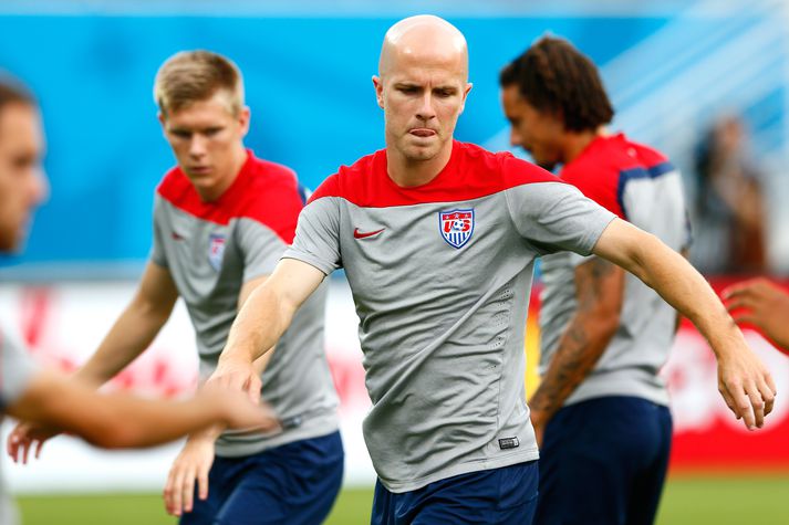 Michael Bradley og Aron Jóhannsson á æfingu bandaríska landsliðsins.