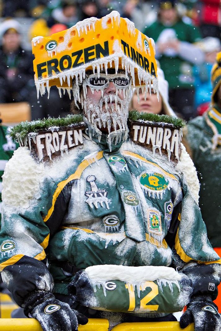 Þessum stuðningsmanni Green Bay var kalt á síðasta leik.