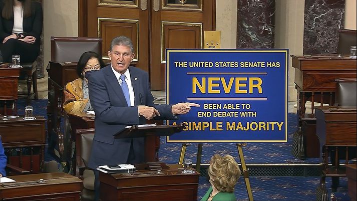 Joe Manchin gerði grein fyrir afstöðu sinni í öldungadeildinni.