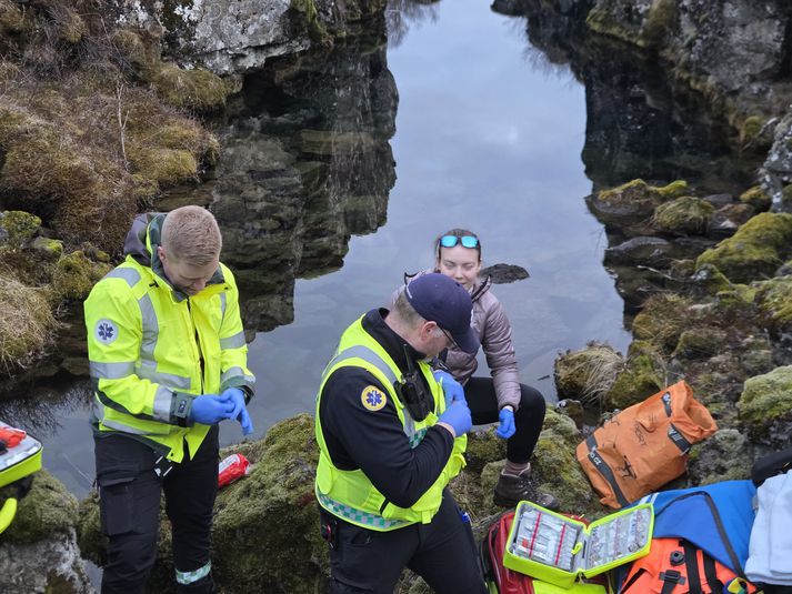 Frá aðgerðum við Davíðsgjá í Þingvallavatni.