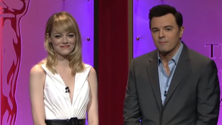 Emma Stone og Seth MacFarlane þegar tilnefningar til Óskarsverðlauna voru kynntar árið 2013.