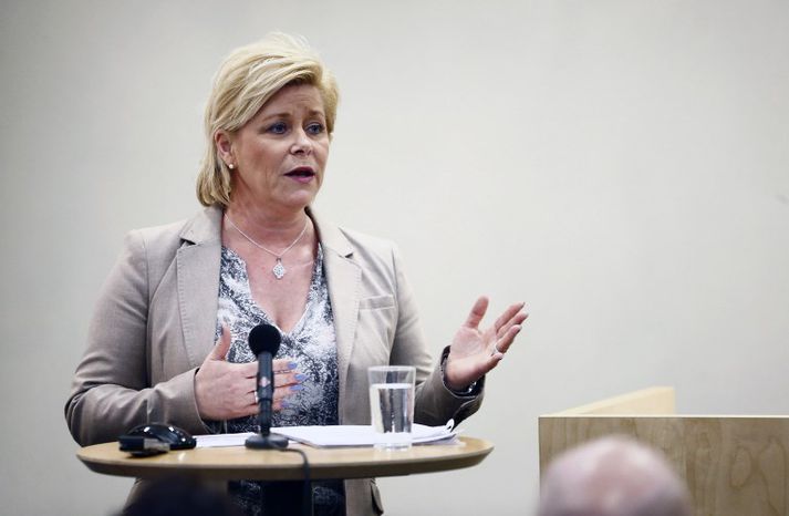 Siv Jensen er fjármálaráðherra Noregs og formaður Framfaraflokksins.