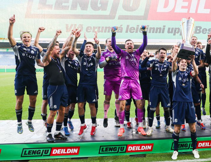 Muhamed Alghoul og félagar í Keflavík fagna sæti í Bestu deildinni 2026.
