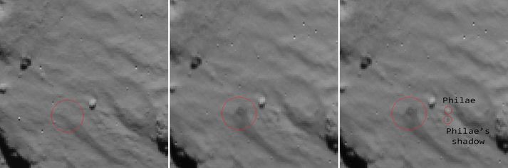 Philae skoppaði í allt að kílómeters hæð.