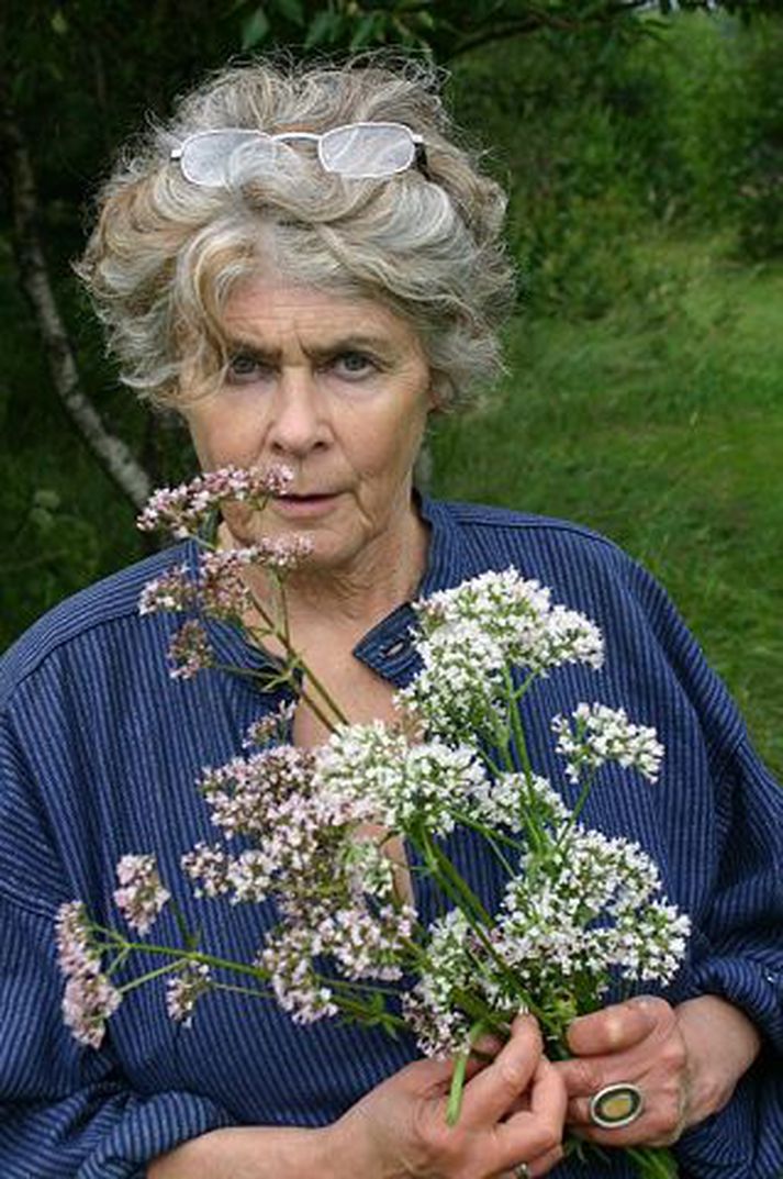 Hildur Hákonardóttir lóðsar gesti um sýninguna Með viljann að vopni á sunnudag.