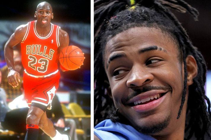 Michael Jordan og Ja Morant.  Jordan vann alla sex meistaratitla sína með Chicago Bulls áður en Morant fæddist.