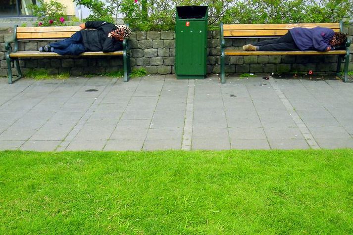 Það getur kannski verið ágætt að fá sér kríu um mitt sumar á bekkjunum við Austurvöll. Það getur þó orðið lífshættulegt um hávetur. Athugið að myndin tengist ekki fréttinni beint.