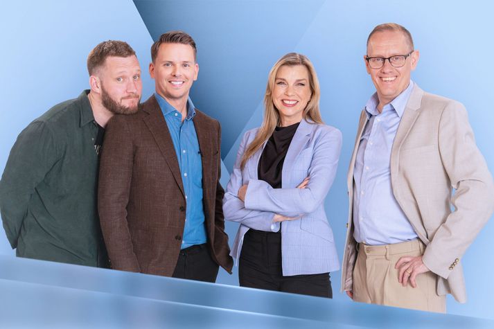Benni, Fannar, Telma og Gunnar verða í aðalhlutverkum í kosningasjónvarpi Sýnar sem hefst klukkan 20 og stendur langt fram a´nótt.