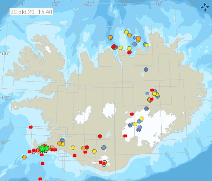 Margir jarðskjálftar hafa mælst á Reykjanesi nú síðdegis.