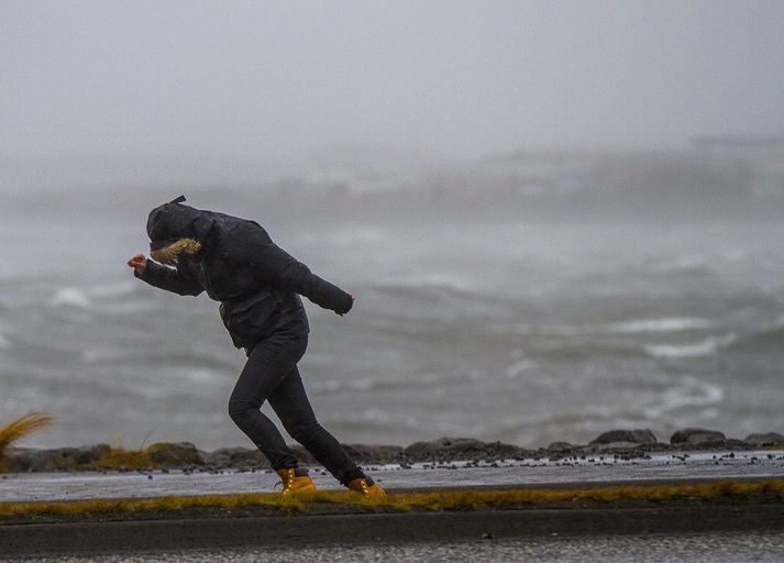 Veðurofsinn á svo að fara að ganga niður upp úr hádegi, fyrst suðvestanlands, en áfram verður þó strekkingur.