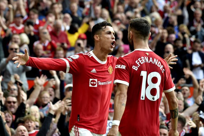 Cristiano Ronaldo fagnar marki fyrir Manchester United á móti Newcastle United um helgina.