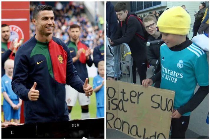 Þessi ungi íslenski stuðningsmaður Ronaldo hafði lagt mikið á sig