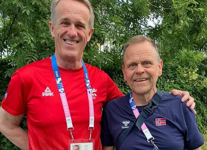 Selfyssingarnir Vésteinn Hafsteinsson og Þórir Hergeirsson hittust fyrir tilviljun í Ólympíuþorpinu í gær.