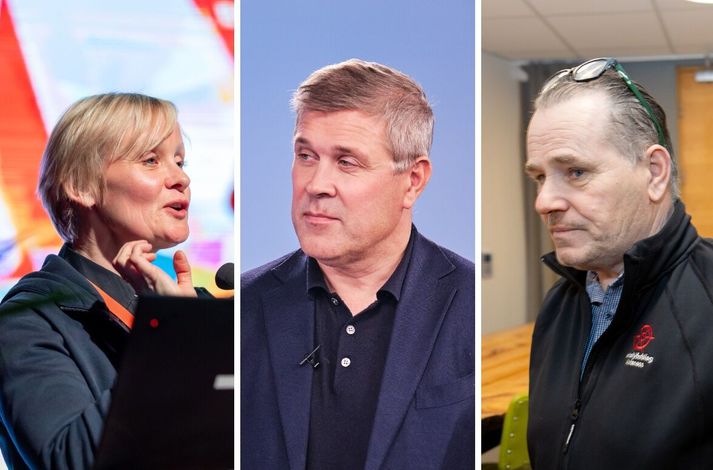 Sólveig Anna Jónsdóttir formaður Eflingar, Bjarni Benediktsson framkvæmdastjóri Samtaka atvinnulífsins og Vilhjálmur Birgisson formaður Starfsgreinasambandsins.