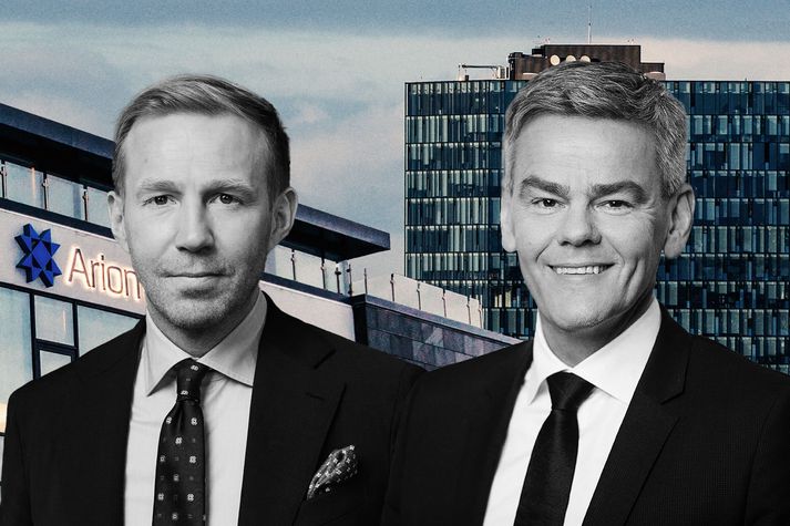 Benedikt Gíslason, bankastjóri Arion, og Ármann Þorvaldsson, bankastjóri Kviku. Verði af sameiningu bankanna, sem eru í dag með samanlagt markaðsvirði upp á nærri 320 milljarða, yrði um að ræða einn stærsta samruna sem sést hefur á íslenskum fjármálamarkaði.