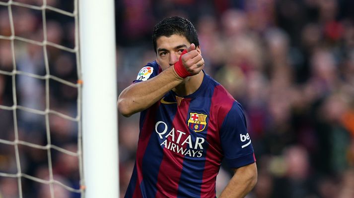 Suarez fagnar marki sínu fyrir Barcelona