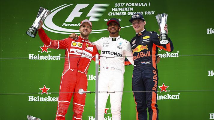 Þrír fyrstu ökumenn dagsins: Vettel, Hamilton og Verstappen.