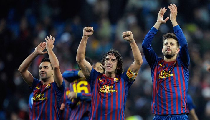 Leikmenn Barcelona eftir sigurinn á Real Madrid í gær.