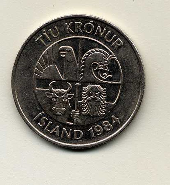 Fyrstu 10 krónu myntirnar voru slegnar árið 1984.