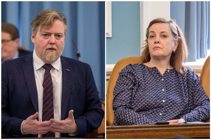 Sigmundur Davíð Gunnlaugsson, formaður Miðflokksins, og Svandís Svavarsdóttir matvælaráðherra. 