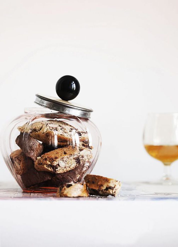 Jar of biscotti on table Biscotti