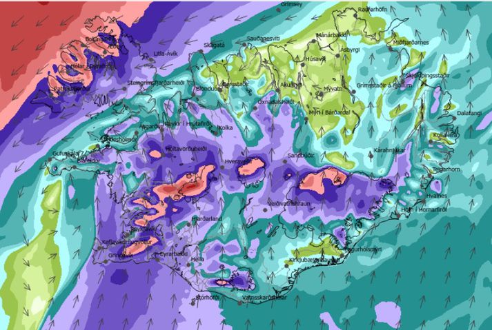 Vindaspáin fyrir kvöldið ber með sér hvassviðri á miðhálendinu, suðvesturhorninu og Vestfjörðum.